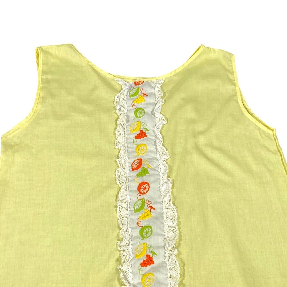 Vintage Nightgown Womens L Yellow Sleeveless Embroidery Lace Rushed Hem Modest View 6